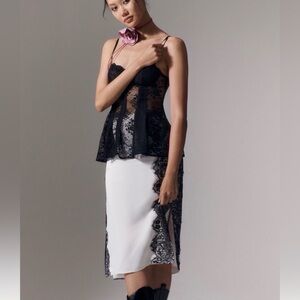Maeve by Anthropologie Ivory Slip Skirt w/ Black Lace Panels — Size 6